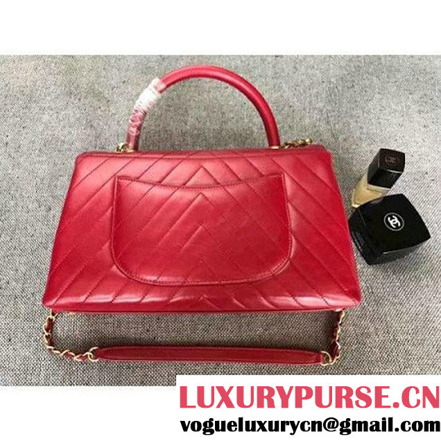 Chanel Chevron Coco Top Handle Medium Flap Bag Red 2017 (MK-7101420 )