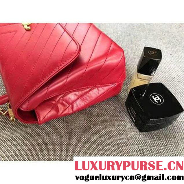 Chanel Chevron Coco Top Handle Medium Flap Bag Red 2017 (MK-7101420 )