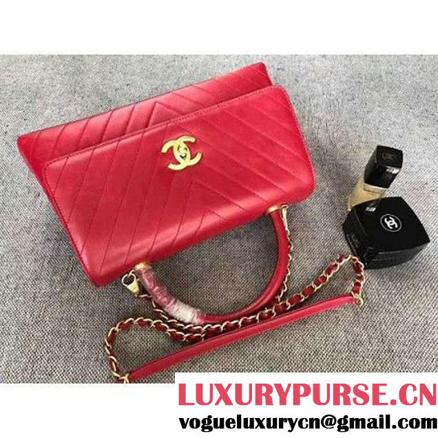 Chanel Chevron Coco Top Handle Medium Flap Bag Red 2017 (MK-7101420 )