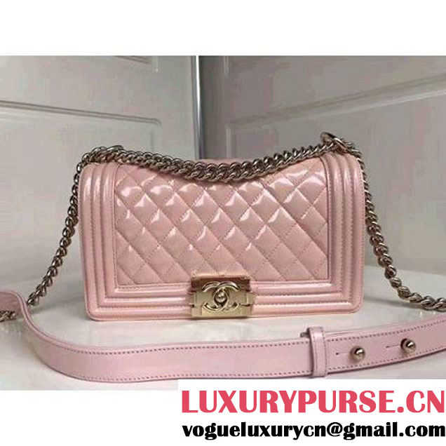 Chanel Pearl Pink Patent Calfskin Medium Boy Flap Bag 2017 (1a086-7090851 )