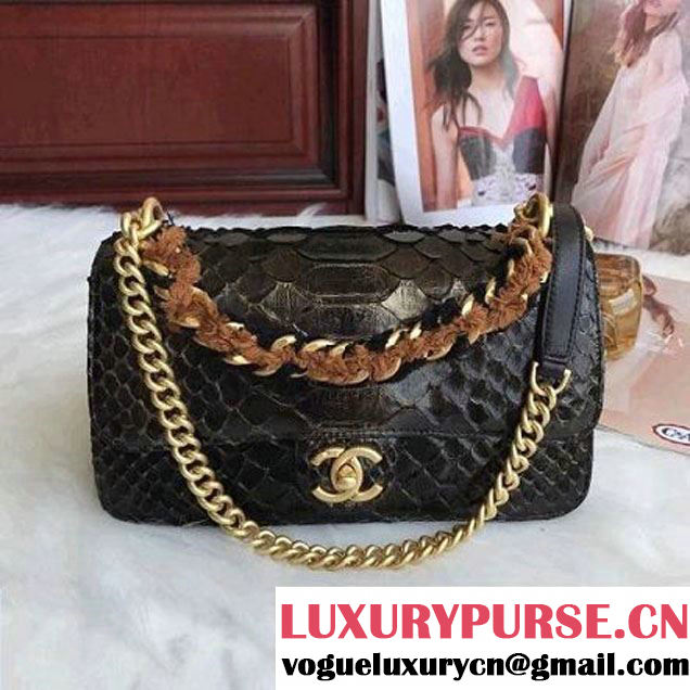 Chanel Python Leather Medium Flap Bag with Chain Black 2017 (AV-7101852 )