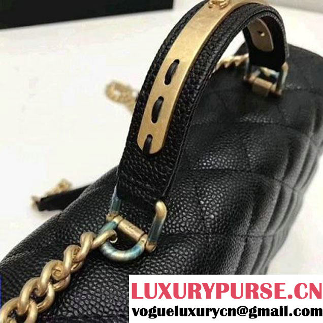 Chanel Grained Calfskin Carry Around Large Flap Bag A91905 Black 2017 (2A058-7101419 )
