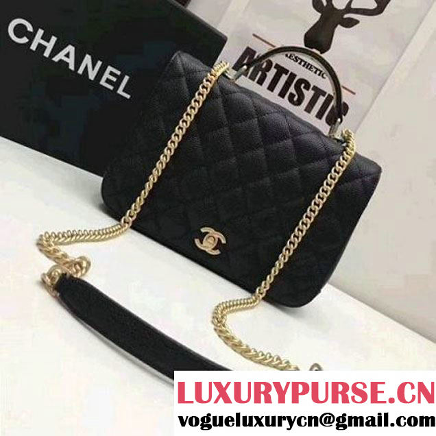 Chanel Grained Calfskin Carry Around Large Flap Bag A91905 Black 2017 (2A058-7101419 )