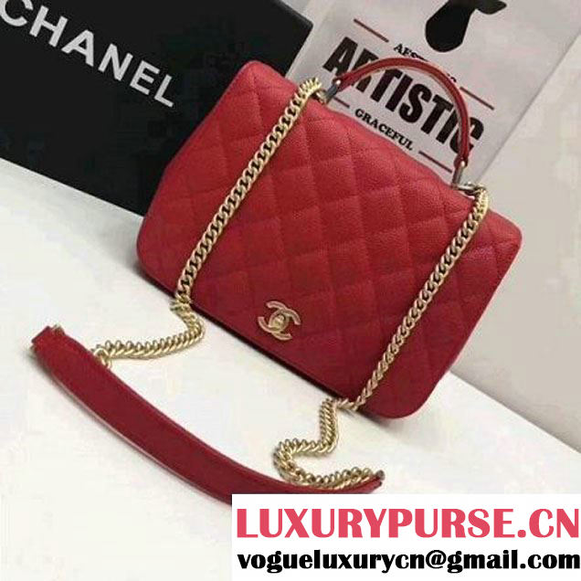 Chanel Grained Calfskin Carry Around Large Flap Bag A91905 Red 2017 (2A058-7101418 )