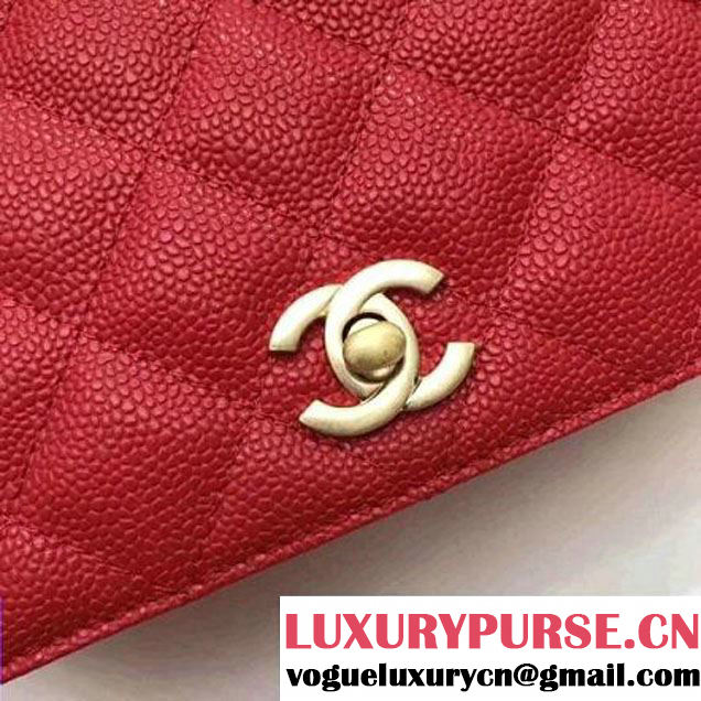 Chanel Grained Calfskin Carry Around Large Flap Bag A91905 Red 2017 (2A058-7101418 )