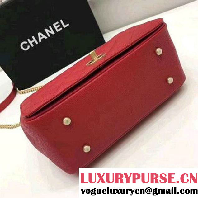 Chanel Grained Calfskin Carry Around Large Flap Bag A91905 Red 2017 (2A058-7101418 )