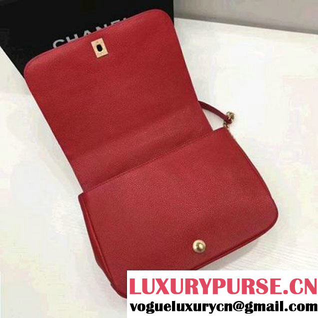 Chanel Grained Calfskin Carry Around Large Flap Bag A91905 Red 2017 (2A058-7101418 )
