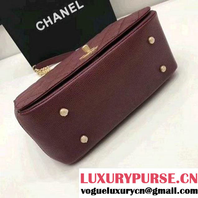 Chanel Grained Calfskin Carry Around Large Flap Bag A91905 Burgundy 2017 (2A058-7101417 )