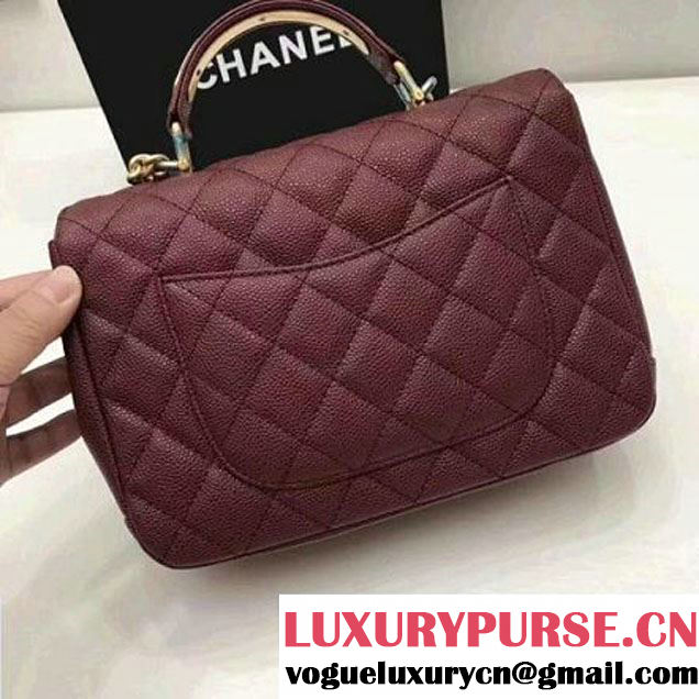 Chanel Grained Calfskin Carry Around Large Flap Bag A91905 Burgundy 2017 (2A058-7101417 )