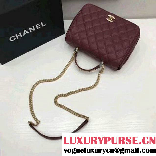 Chanel Grained Calfskin Carry Around Large Flap Bag A91905 Burgundy 2017 (2A058-7101417 )