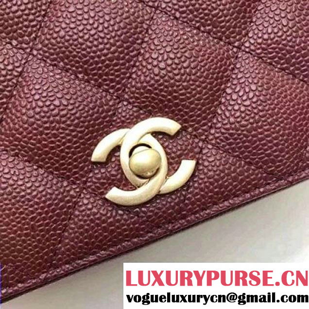 Chanel Grained Calfskin Carry Around Large Flap Bag A91905 Burgundy 2017 (2A058-7101417 )