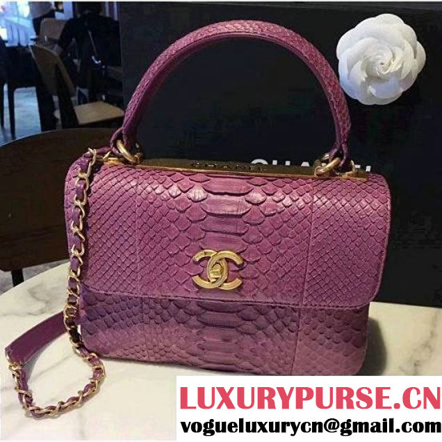 Chanel Small Trendy CC Flap Bag With Top Handle In Python Leather Purple 2017 (SB-7101154 )