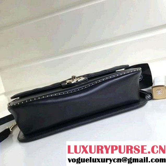 Chanel Calfskin/Grained Calfskin Medium Flap Bag with Metal Beads 2017 (1A111-7101025 )