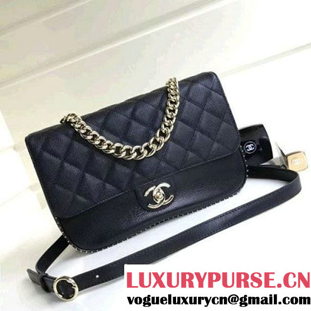 Chanel Calfskin/Grained Calfskin Medium Flap Bag with Metal Beads 2017 (1A111-7101025 )