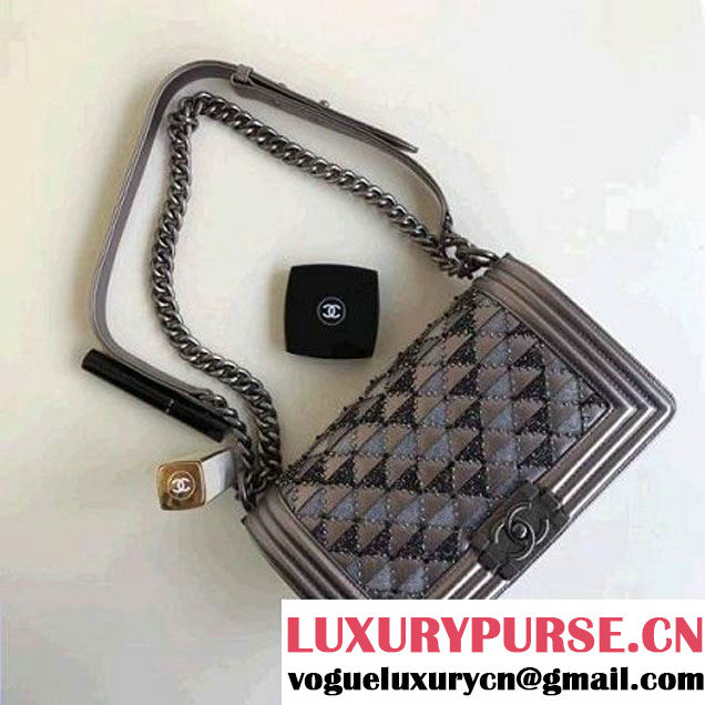 Chanel Metallic Leather Embellished Medium Boy Flap Bag 2017 (1A111-7101021 )