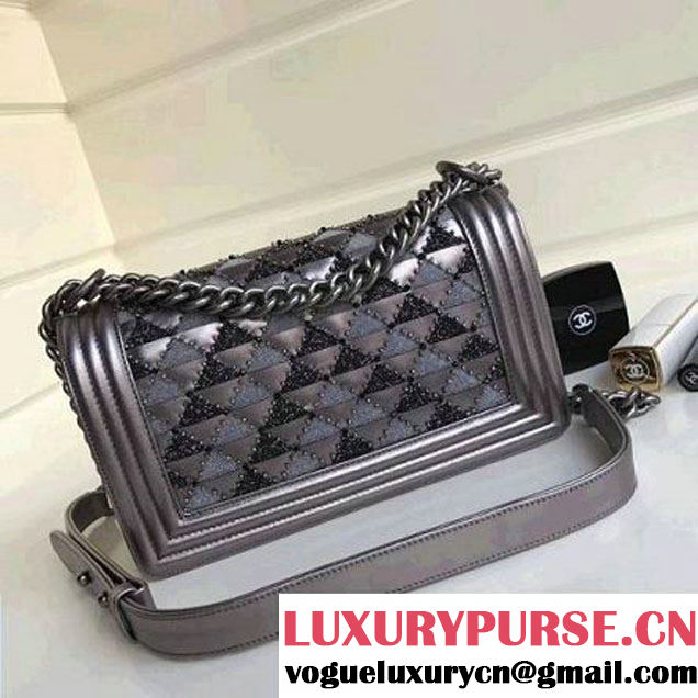 Chanel Metallic Leather Embellished Medium Boy Flap Bag 2017 (1A111-7101021 )