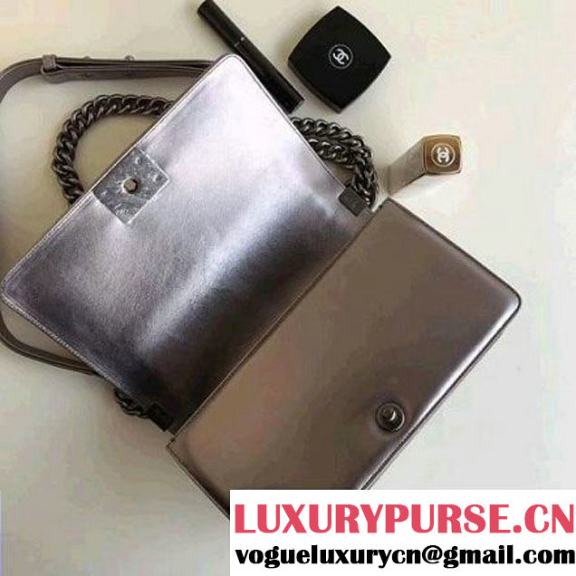 Chanel Metallic Leather Embellished Medium Boy Flap Bag 2017 (1A111-7101021 )