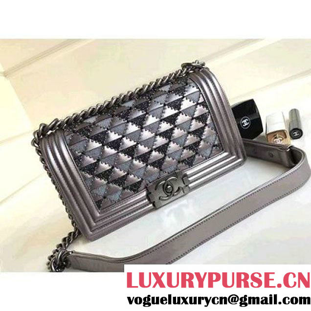 Chanel Metallic Leather Embellished Medium Boy Flap Bag 2017 (1A111-7101021 )