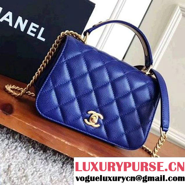 Chanel Grained Calskin Carry Around Flap Bag Royal Blue 2017 (KN-7091329 )