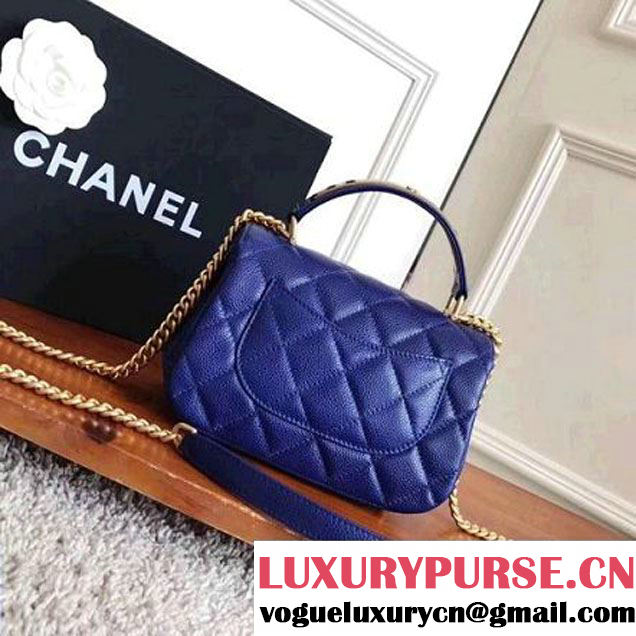 Chanel Grained Calskin Carry Around Flap Bag Royal Blue 2017 (KN-7091329 )