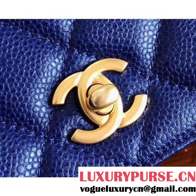 Chanel Grained Calskin Carry Around Flap Bag Royal Blue 2017 (KN-7091329 )