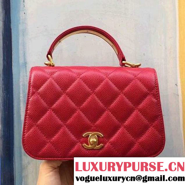 Chanel Grained Calskin Carry Around Flap Bag Red 2017 (2A143-7091326 )