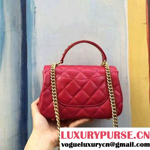 Chanel Grained Calskin Carry Around Flap Bag Red 2017 (2A143-7091326 )