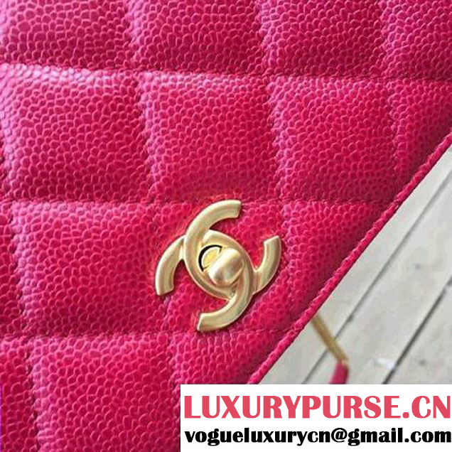 Chanel Grained Calskin Carry Around Flap Bag Red 2017 (2A143-7091326 )