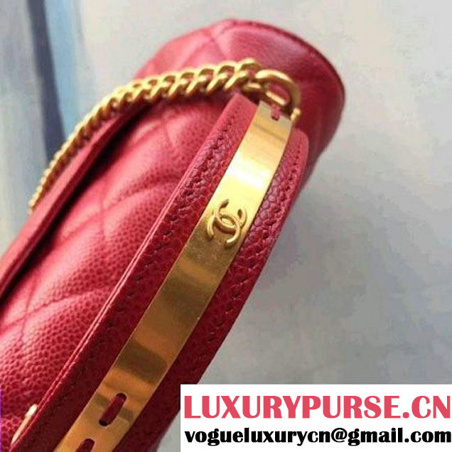 Chanel Grained Calskin Carry Around Flap Bag Red 2017 (2A143-7091326 )