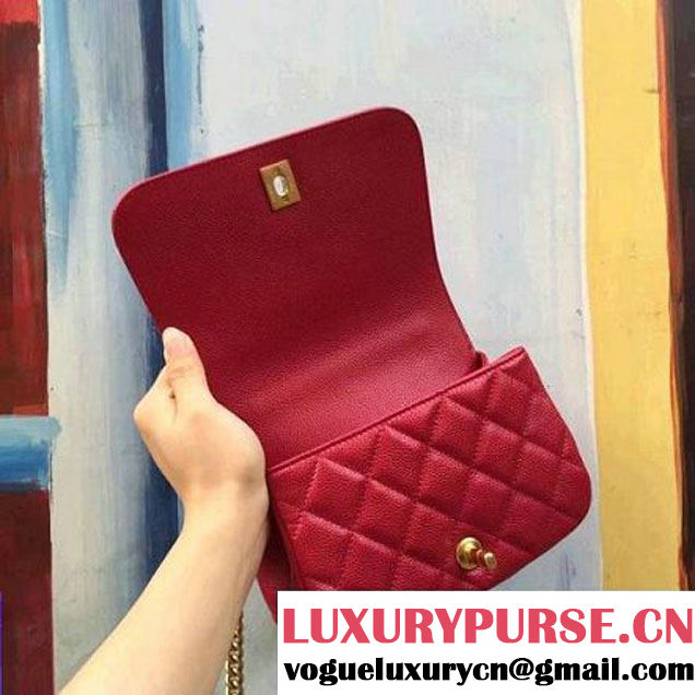 Chanel Grained Calskin Carry Around Flap Bag Red 2017 (2A143-7091326 )