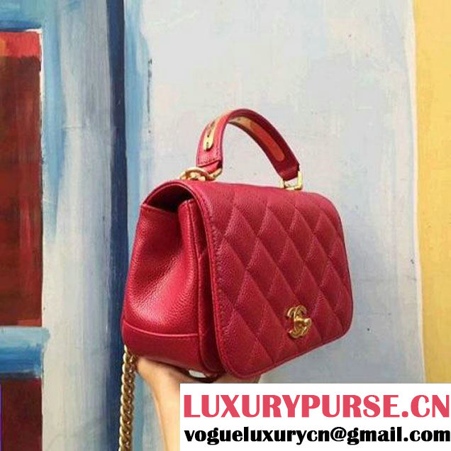 Chanel Grained Calskin Carry Around Flap Bag Red 2017 (2A143-7091326 )