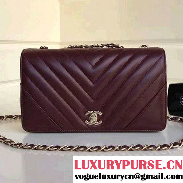 Chanel Calfskin Chevron Statement Medium Flap Bag A91588 Burgundy 2017 (1A111-7091312 )