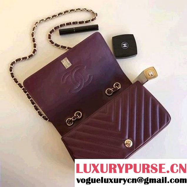 Chanel Calfskin Chevron Statement Medium Flap Bag A91588 Burgundy 2017 (1A111-7091312 )
