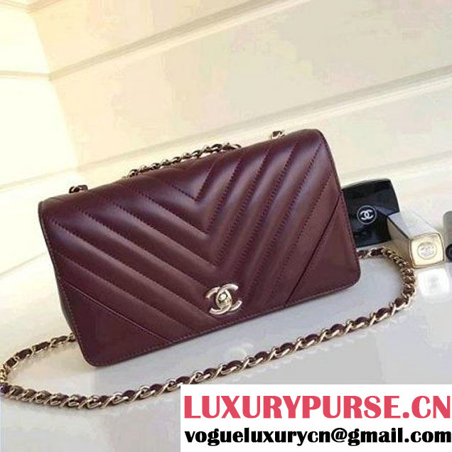 Chanel Calfskin Chevron Statement Medium Flap Bag A91588 Burgundy 2017 (1A111-7091312 )