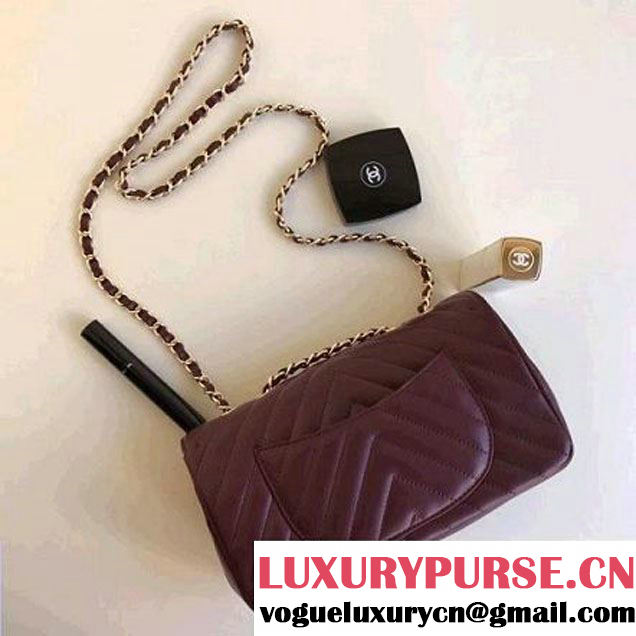 Chanel Calfskin Chevron Statement Medium Flap Bag A91588 Burgundy 2017 (1A111-7091312 )