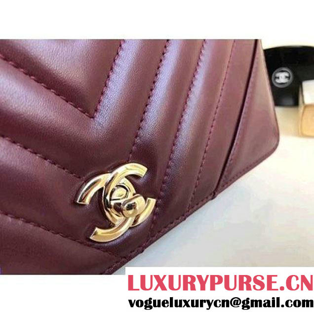 Chanel Calfskin Chevron Statement Medium Flap Bag A91588 Burgundy 2017 (1A111-7091312 )