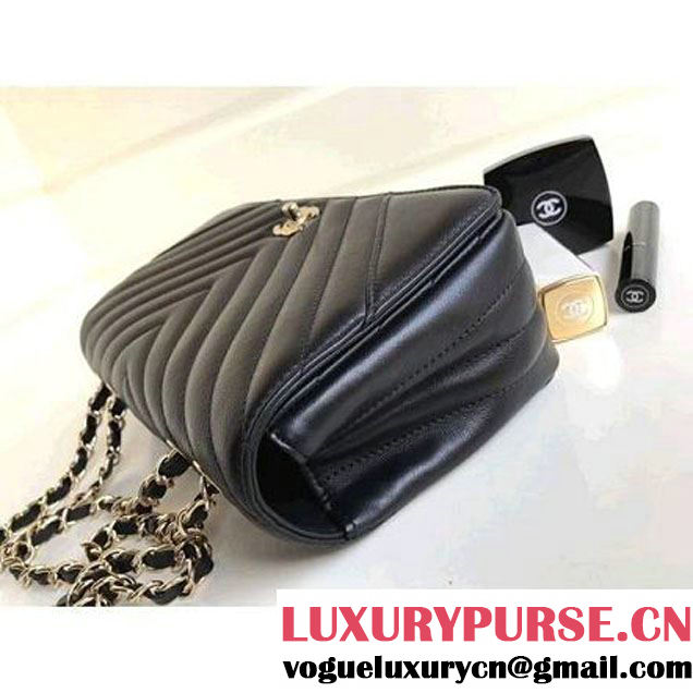 Chanel Calfskin Chevron Statement Medium Flap Bag A91588 Black 2017 (1A111-7091311 )