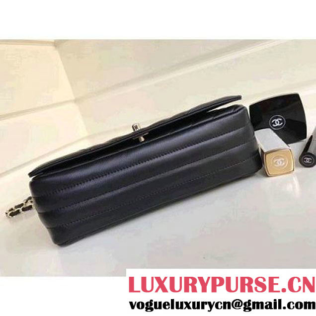 Chanel Calfskin Chevron Statement Medium Flap Bag A91588 Black 2017 (1A111-7091311 )