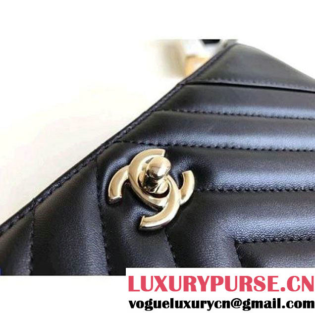 Chanel Calfskin Chevron Statement Medium Flap Bag A91588 Black 2017 (1A111-7091311 )