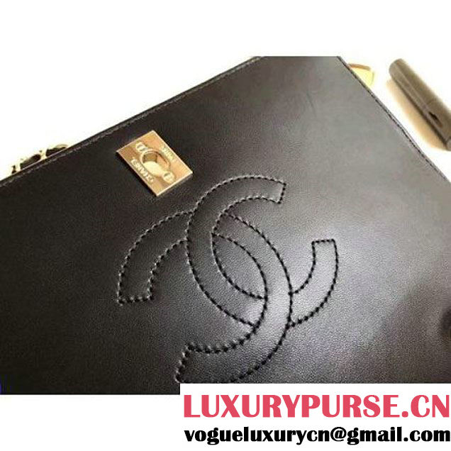 Chanel Calfskin Chevron Statement Medium Flap Bag A91588 Black 2017 (1A111-7091311 )