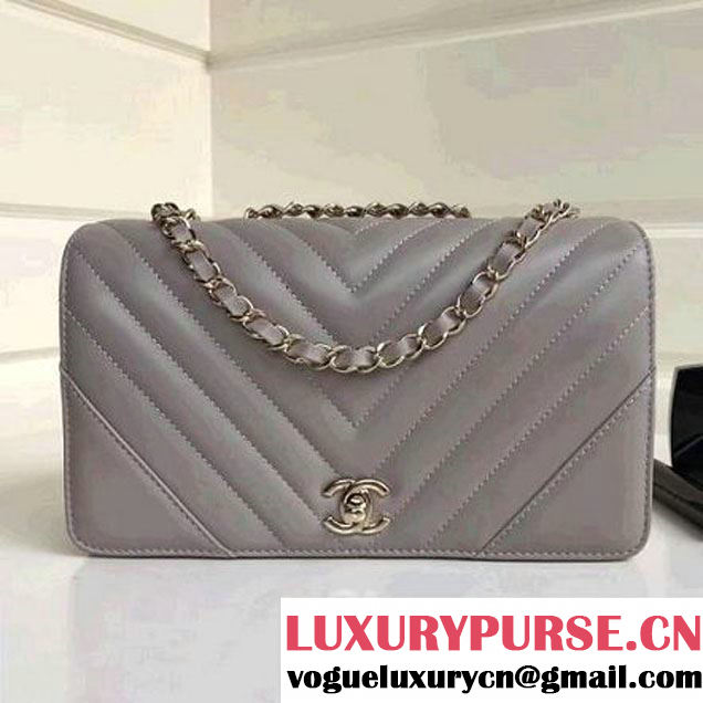 Chanel Calfskin Chevron Statement Medium Flap Bag A91588 Gray 2017 (1A111-7091310 )