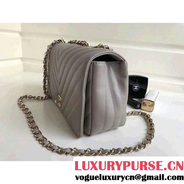 Chanel Calfskin Chevron Statement Medium Flap Bag A91588 Gray 2017 (1A111-7091310 )