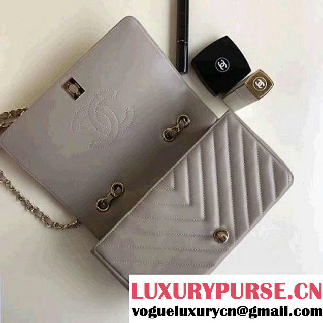 Chanel Calfskin Chevron Statement Medium Flap Bag A91588 Gray 2017 (1A111-7091310 )