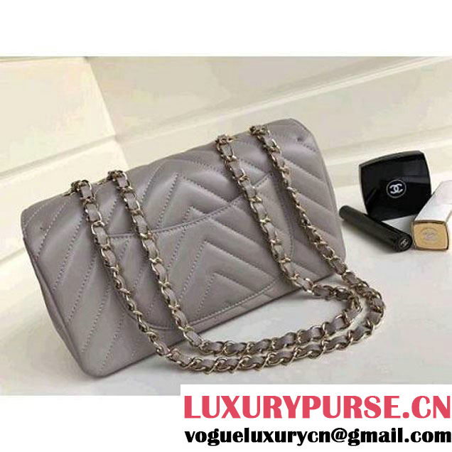Chanel Calfskin Chevron Statement Medium Flap Bag A91588 Gray 2017 (1A111-7091310 )