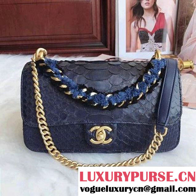 Chanel Python/Lambskin Mini Flap Bag with Chain/Tweed Handle A91863 Blue 2017 (AV-7091308 )