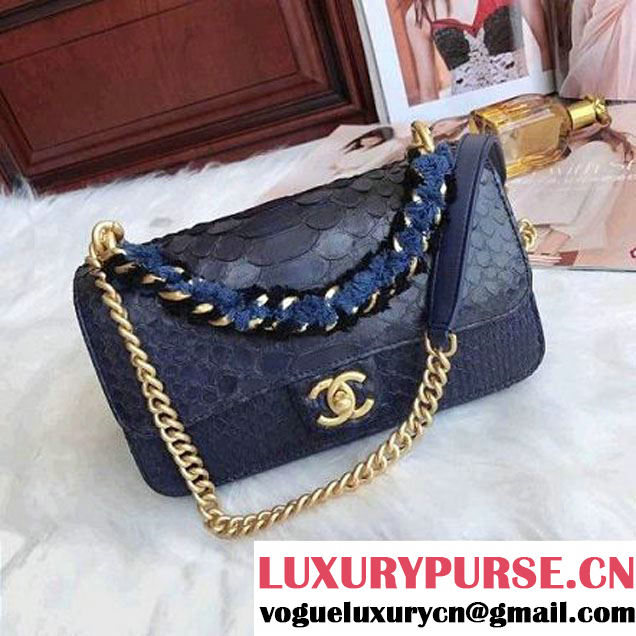 Chanel Python/Lambskin Mini Flap Bag with Chain/Tweed Handle A91863 Blue 2017 (AV-7091308 )
