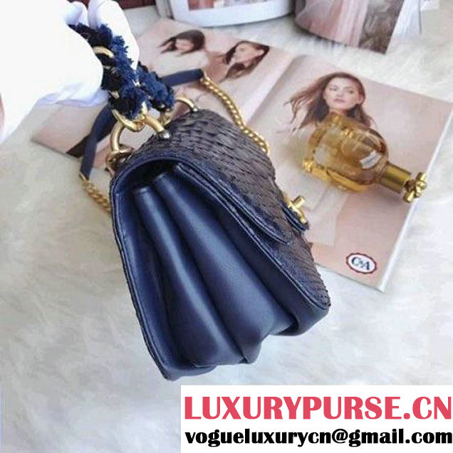 Chanel Python/Lambskin Mini Flap Bag with Chain/Tweed Handle A91863 Blue 2017 (AV-7091308 )