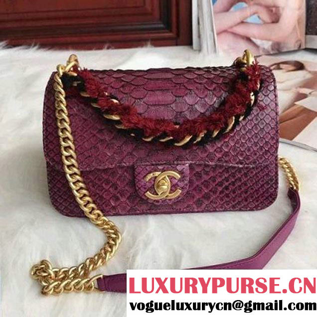 Chanel Python/Lambskin Mini Flap Bag with Chain/Tweed Handle A91863 Fuchsia 2017 (AV-7091307 )