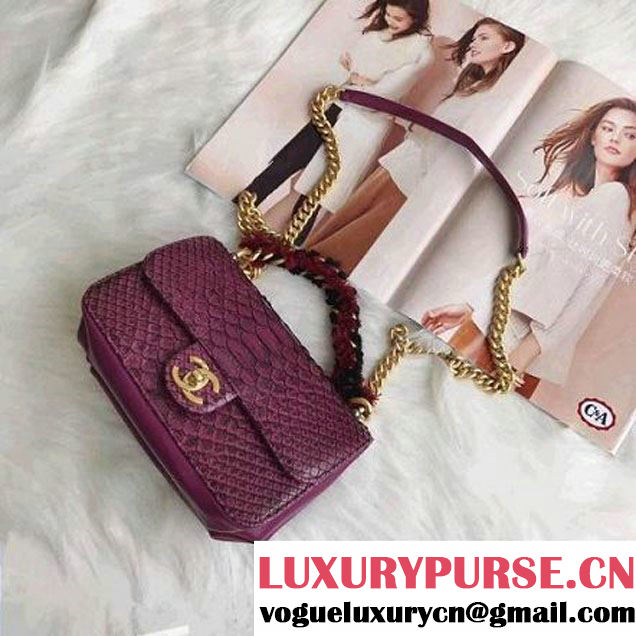 Chanel Python/Lambskin Mini Flap Bag with Chain/Tweed Handle A91863 Fuchsia 2017 (AV-7091307 )