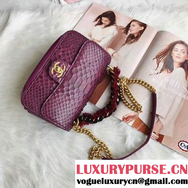 Chanel Python/Lambskin Mini Flap Bag with Chain/Tweed Handle A91863 Fuchsia 2017 (AV-7091307 )
